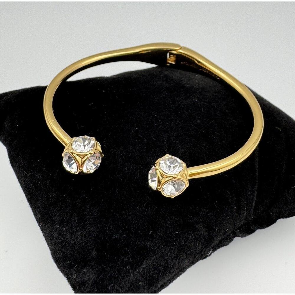 Kate Spade New York Gold Tone Lady Marmalade Crystal Hinged Open Bangle Bracelet